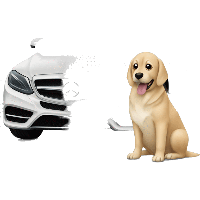 Dog and blonde woman driving black  Mercedes drinking coffee emoji