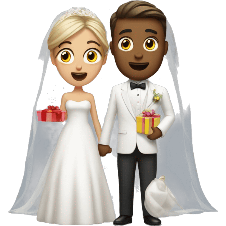 bride and groom shocked with gifts emoji