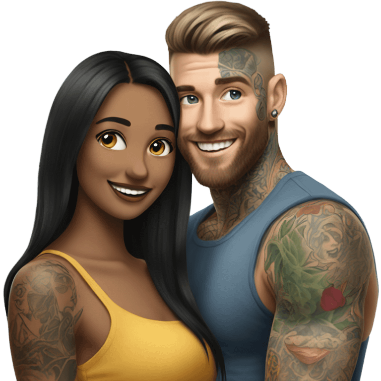 Hyper Realistic beautiful woman smiling at a very handsome tattooed man emoji