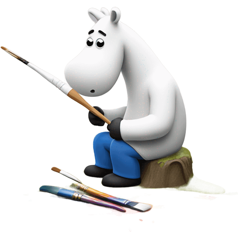 moomintroll painting a scenery on canvas emoji