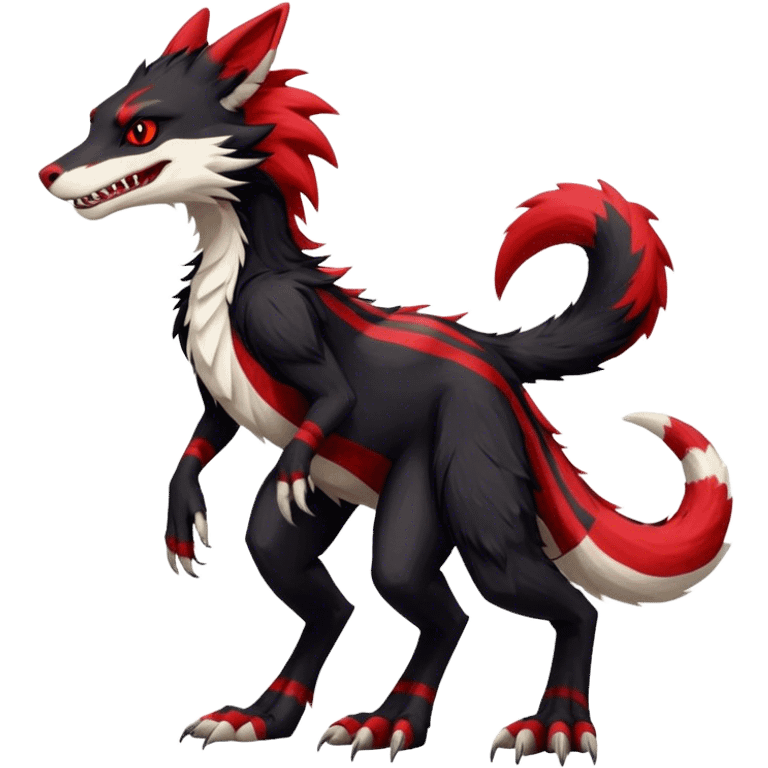 Cool Edgy Vernid-Sergal, Feral, Four Legs, Tail, Black fur, Red stripes, Full body, LiLaiRa emoji