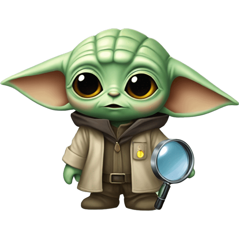 baby yoda with a detective magnifying glass and detective outfit emoji