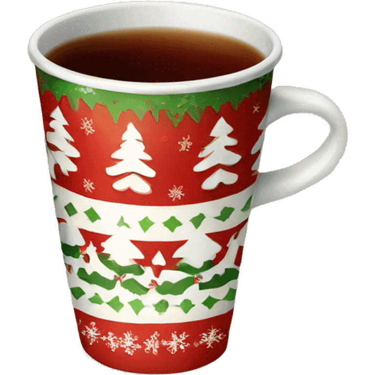 A christmas patterned cup with tea emoji