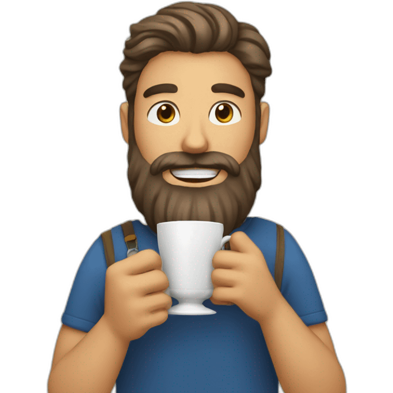 a man with beard drinking tea with a beautiful cup emoji