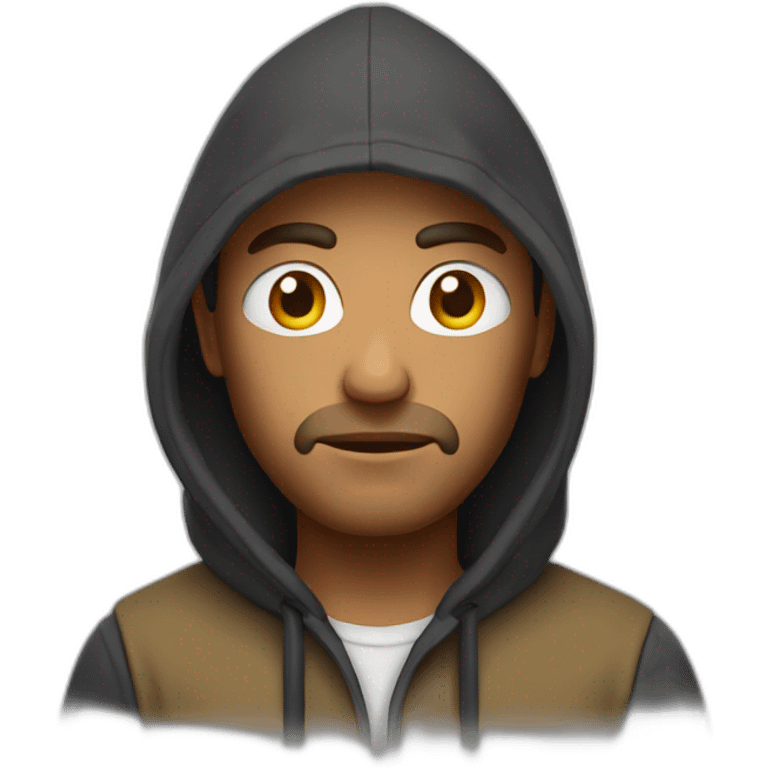 man serious with hoody emoji