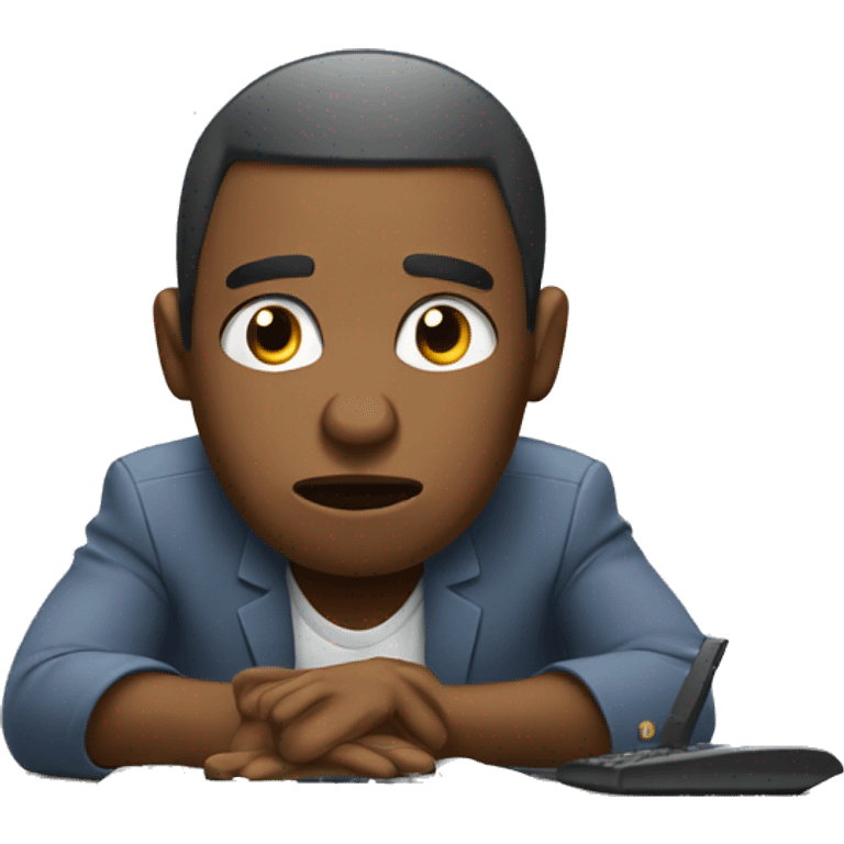 working in computer with worried expression african american emoji