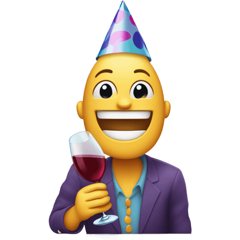 Birthday face with wine emoji