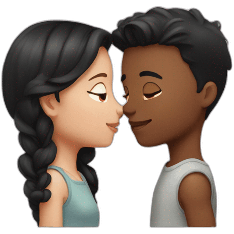 Boy with fair complexion and black hair kissing a red hair girl emoji