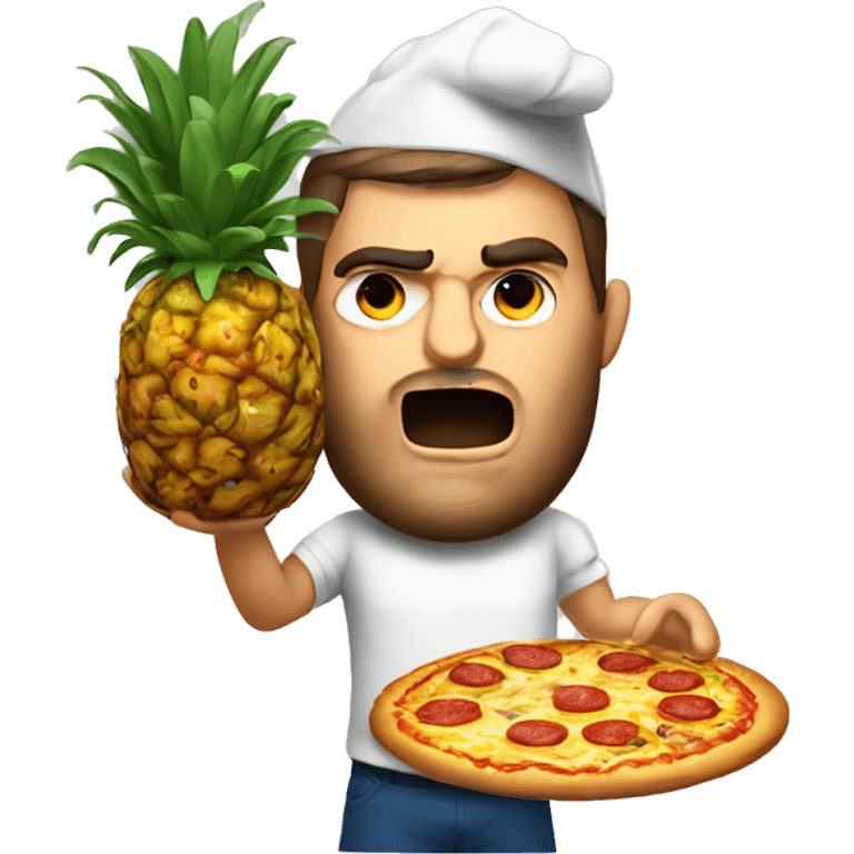 Angry italian burning a pineapple pizza emoji