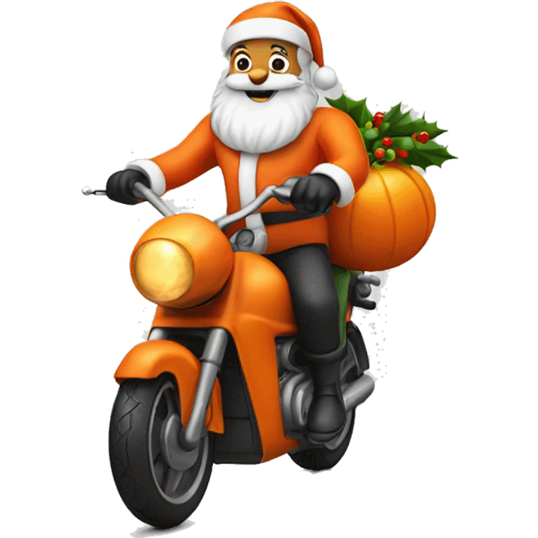 Santa riding orange motorcycle emoji