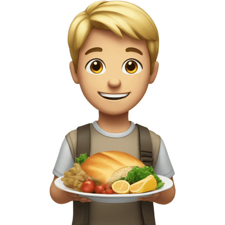 smiling boy with food indoors emoji