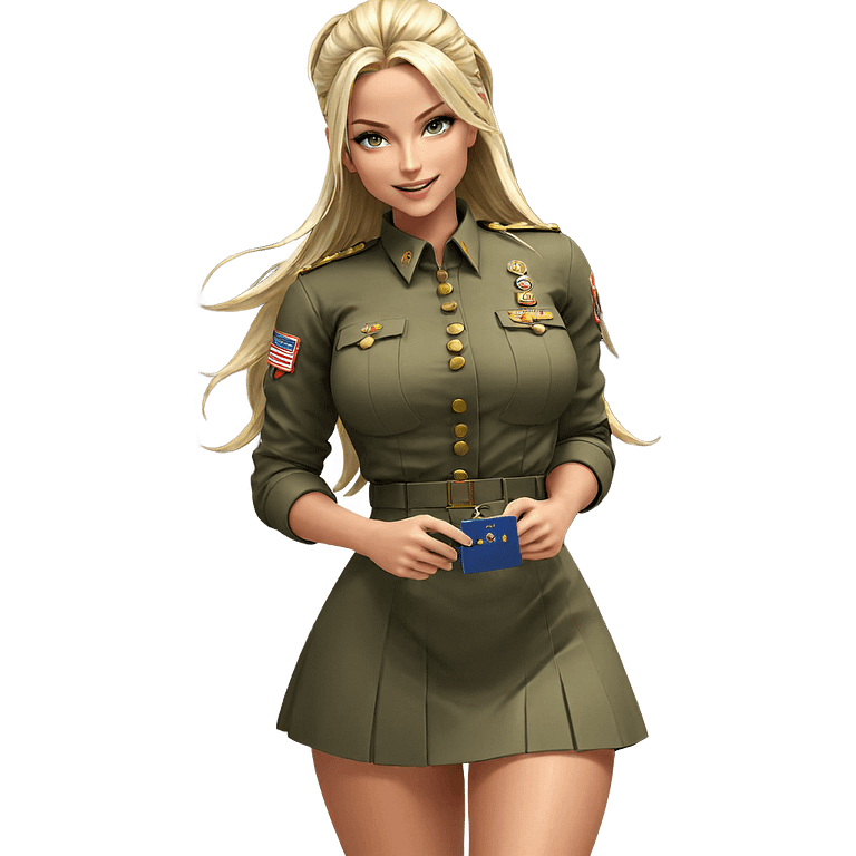 smiling girl in military uniform emoji