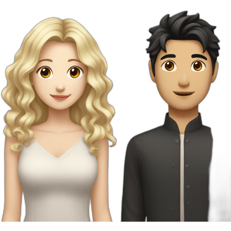 blonde wavy hair girl and japanese boyfriend with dark hair emoji