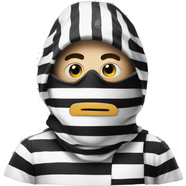 Goon wearing mask over eyes, burglar, black and white striped shirt emoji