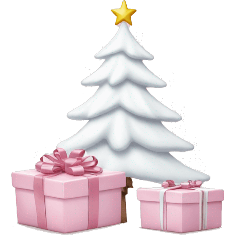 Light pink Christmas gifts under a white Christmas tree  emoji