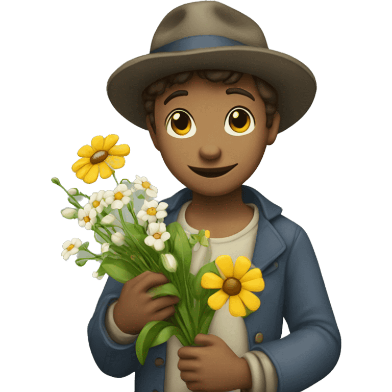 artful dodger boy holds various flowers emoji