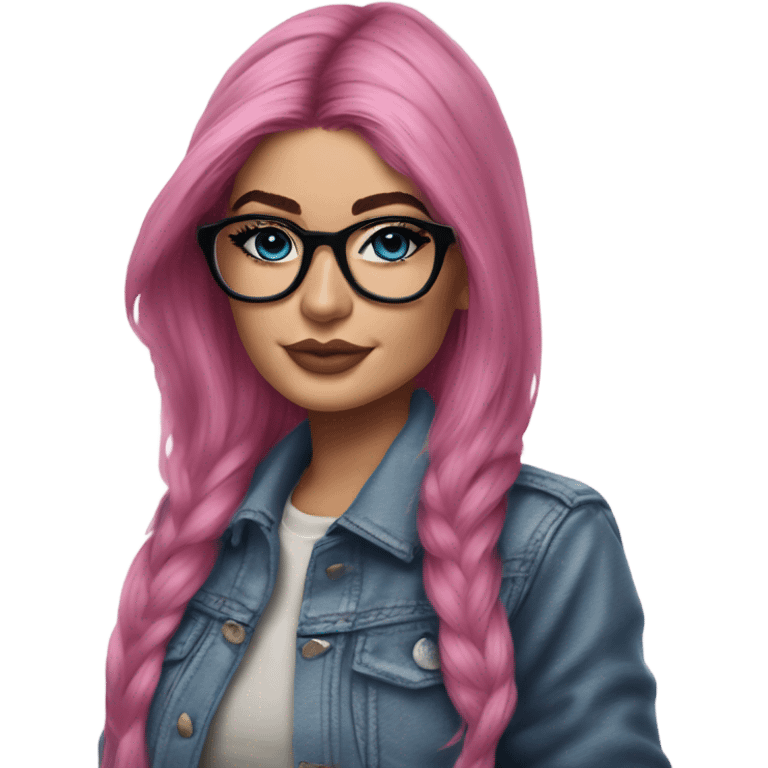 Photo Realistic kylie jenner stylish pink hair BLUE eyes and glasses rock chick emoji