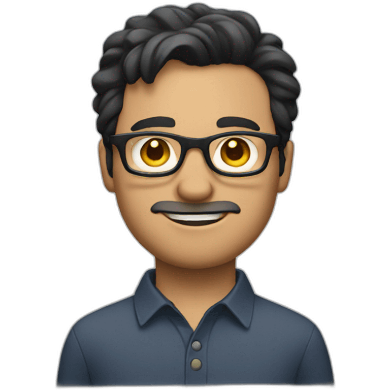 white man with dark hair, shirt and glasses talking emoji