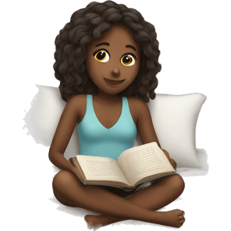 Girl in bed with book  emoji