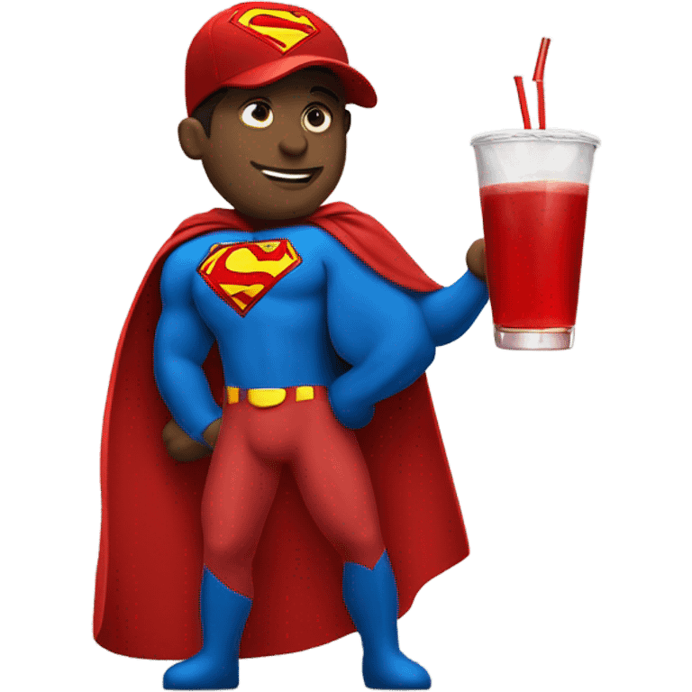 Superman with red hat and red drink emoji