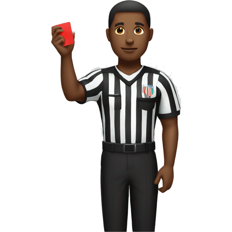 black male referee holding red card emoji