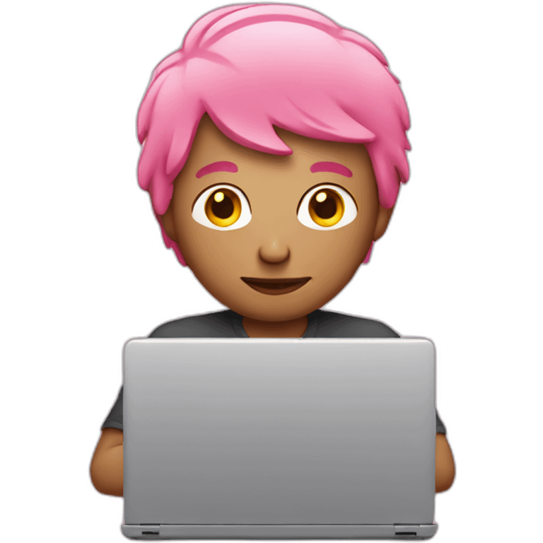 man with pink hair at a laptop emoji