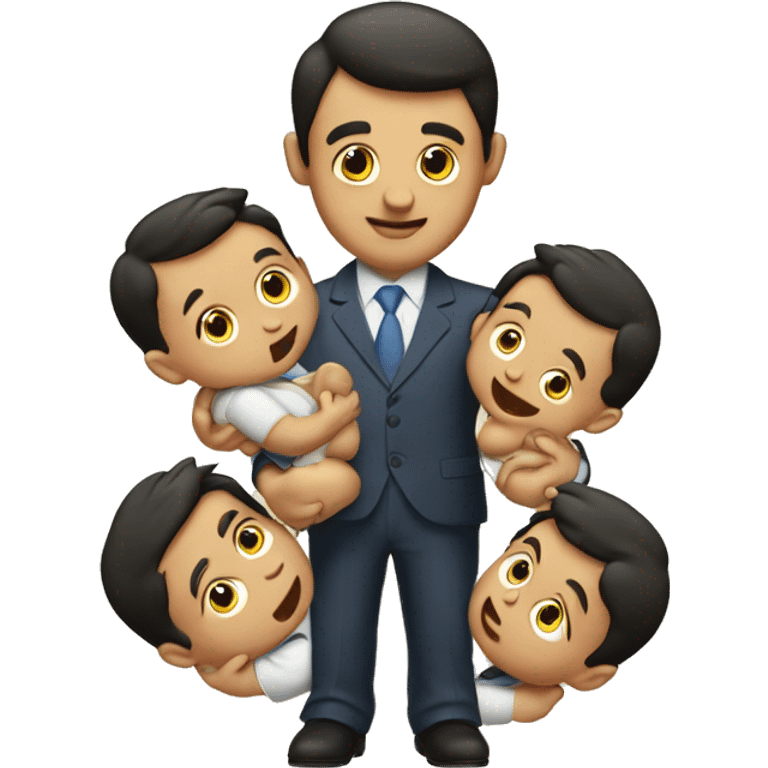 A businessman with 2 babies, one in each hand, each biting his hand emoji