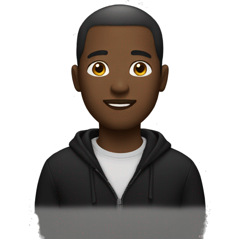 a black man standing in a black sweater  emoji