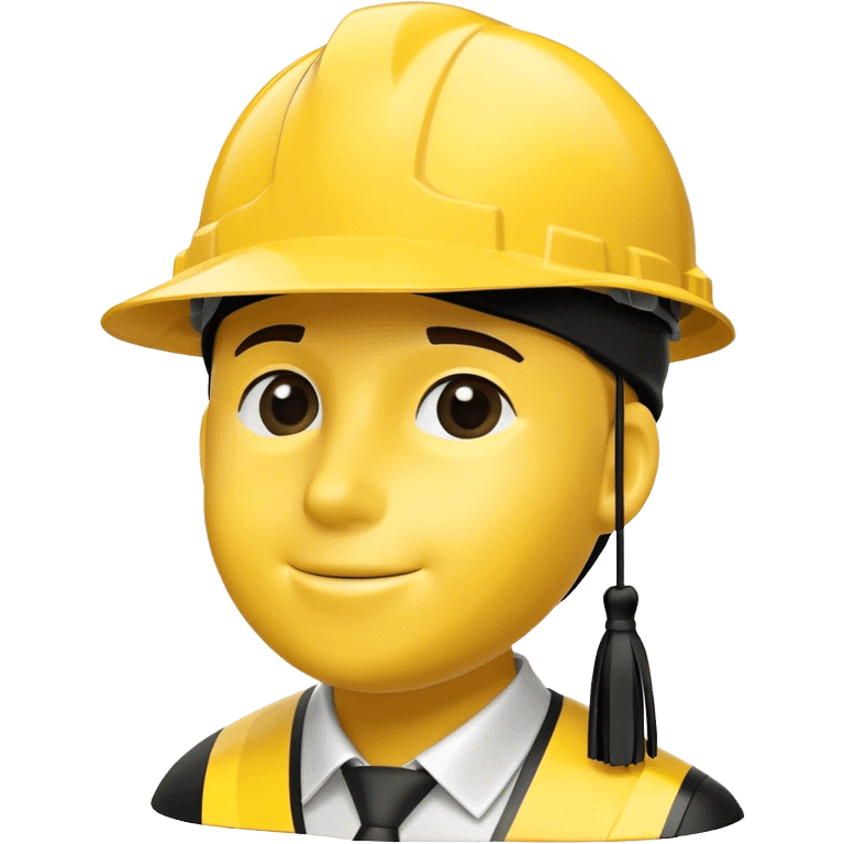 A bright yellow hard hat with a small black tassel hanging from one side, combining the traditional graduation cap with an engineer's safety helmet. The helmet has realistic ridges and a sturdy design, symbolizing construction, engineering, and technical expertise. The tassel is slightly swaying, adding a graduation touch. The background is plain white. emoji