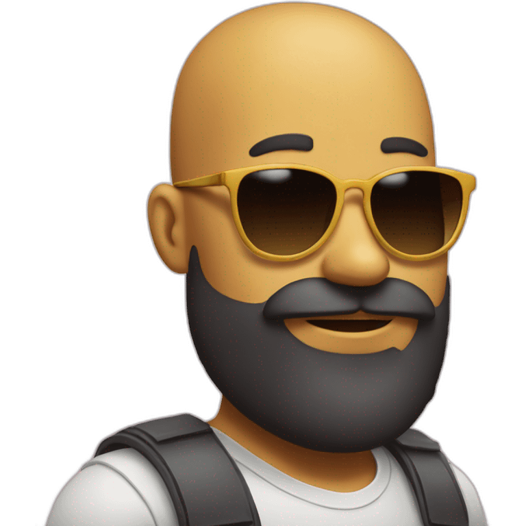 Smiley face with no hair, a thick beard and heart-shaped sunglasses emoji