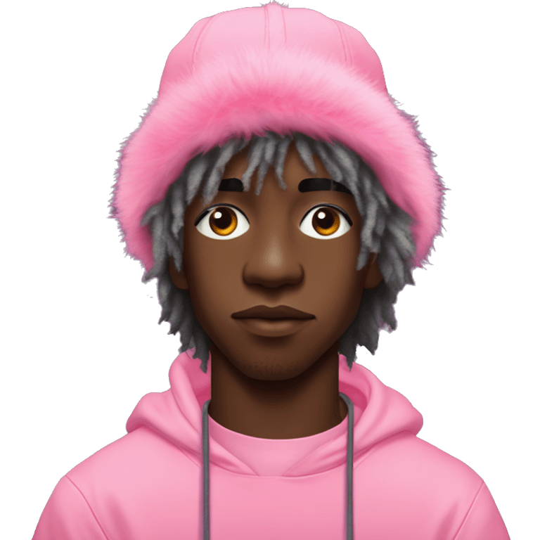 lil uzi vert wear Cute pink fur hat for winter with organge tshirt emoji