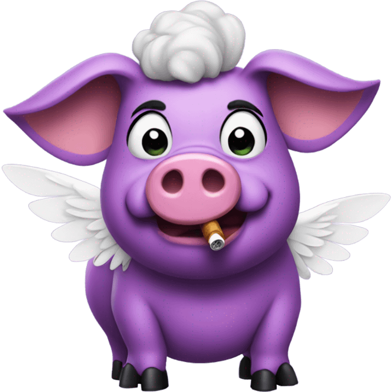 Big purple pig with wings and a cigarette in its mouth with high heels for shoes emoji