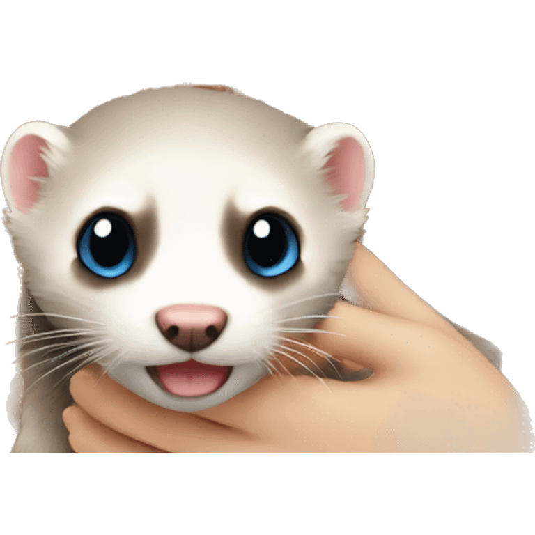 Ferret in hands of a blond girl with blue eyes and long eyelashes  emoji