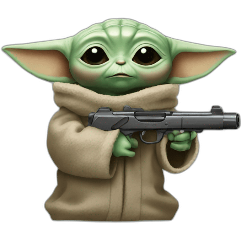 Baby yoda with a gun emoji