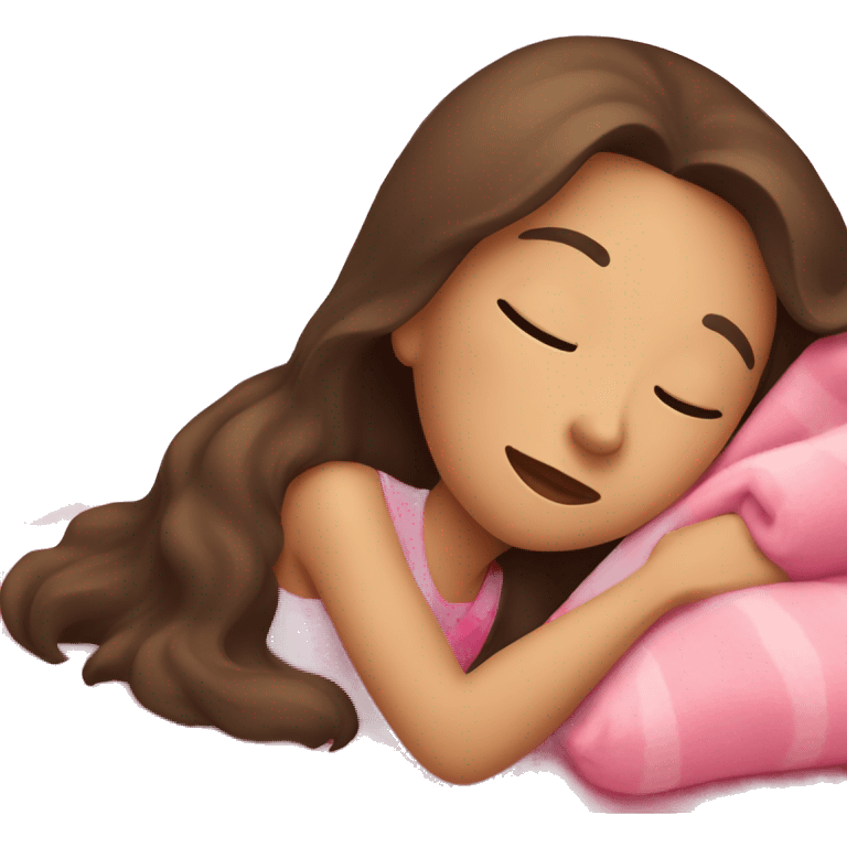 light Brunette girl sleeping on side with pink blanket emoji