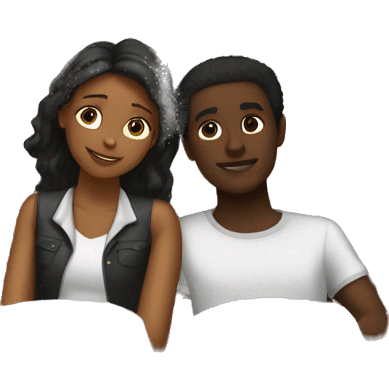 loving couple of black-skinned teenagers, "sitting in the middle of a class in an amphitheater but the man with his head lying on his girlfriend's thighs" emoji