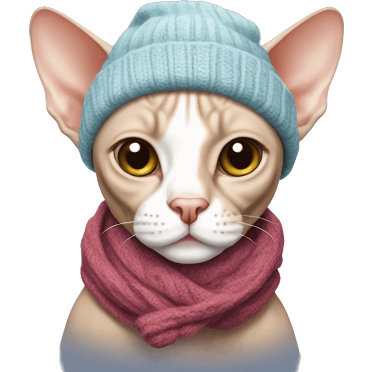 Sphynx cat with winter hat and scarf emoji