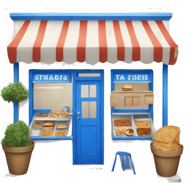 Greek street food shop with blue and white  emoji