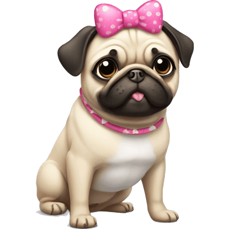 Fun pug wearing hello kitty headband emoji