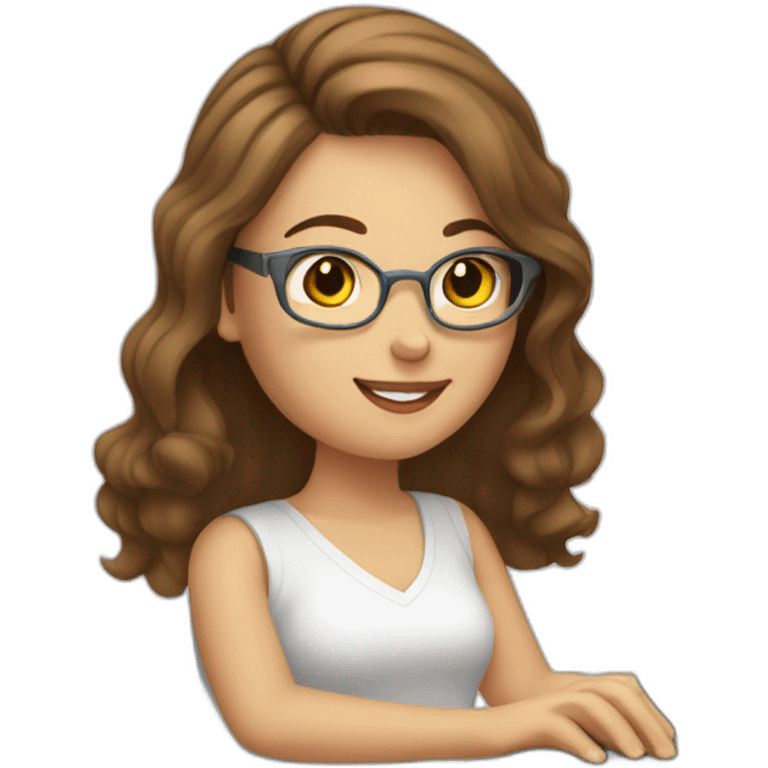 brown haired white girl typing on computer at her desk emoji