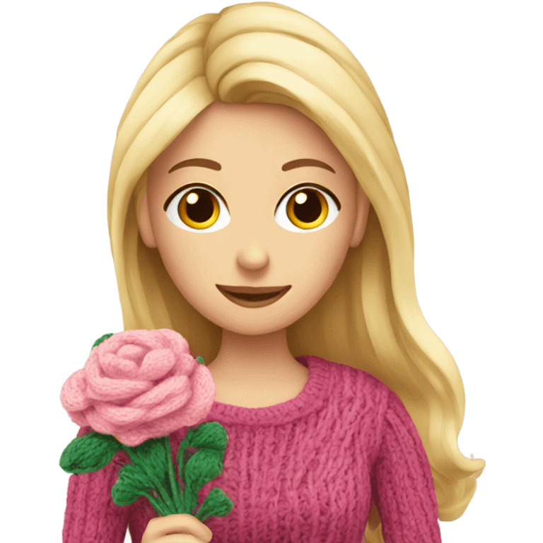 beautiful finnish blonde woman knitting flowers emoji