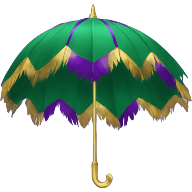 Mardi Gras umbrella with gold, green, and purple feathers  emoji