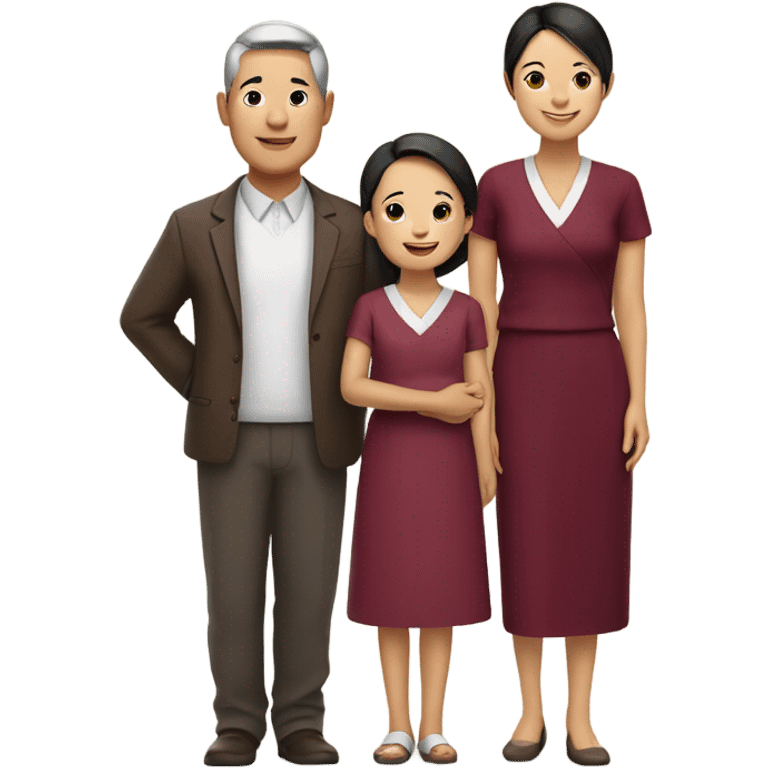 smiling Asian family with burgundy outfits emoji