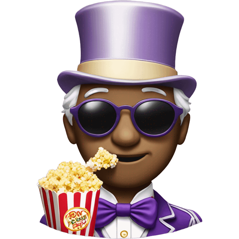 Willy wonka wearing sunglasses eating popcorn  emoji