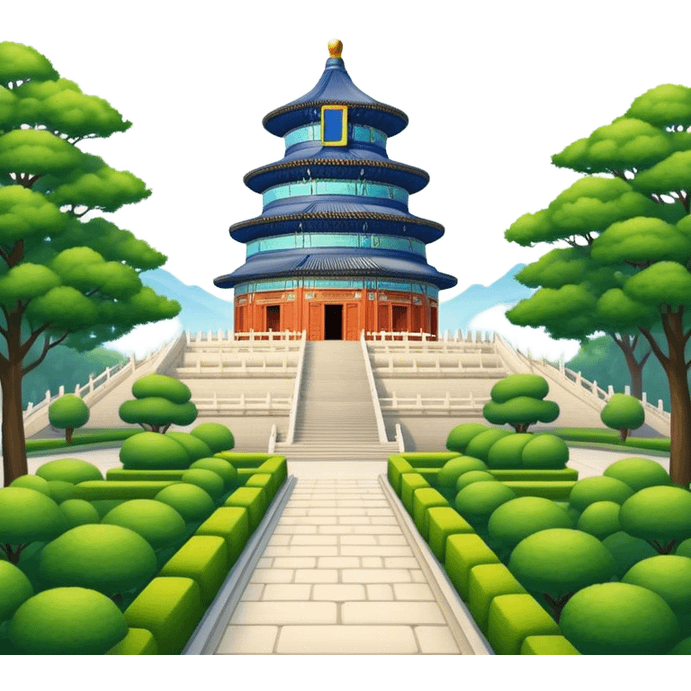 Cinematic Realistic Temple of Heaven Landmark Emoji, depicted with expansive historic architecture set in lush gardens rendered with lifelike detail and serene lighting. emoji