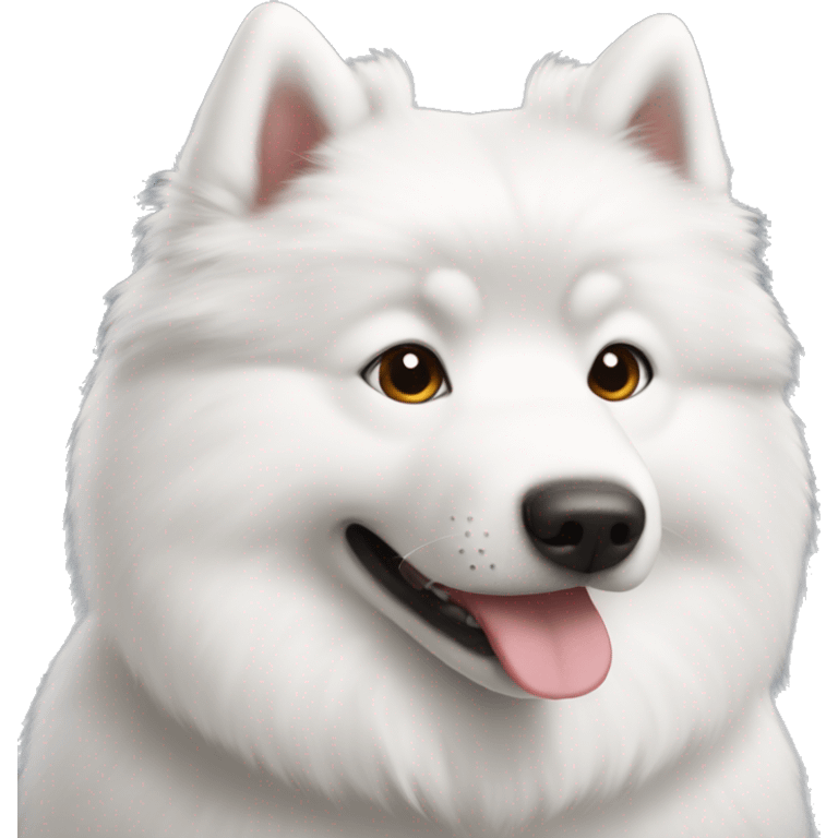 White Samoyed dog with short hair and brown eyes  emoji