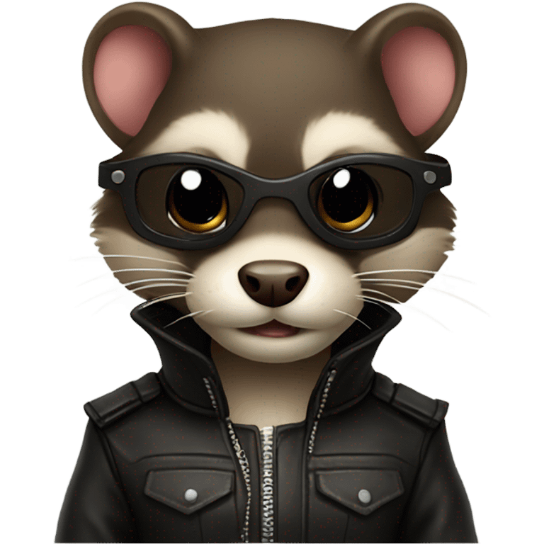 A ferret wearing leather, with the words “freaky ferret” emoji