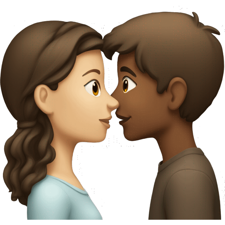 white brunette girl and brown boy kissing emoji