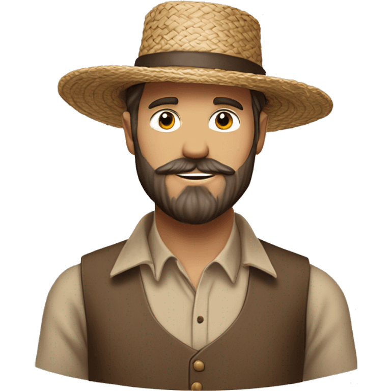 amish brown straw hat and small beard without mustache white skin brown button down shirt half body holding a hammerone photo  emoji