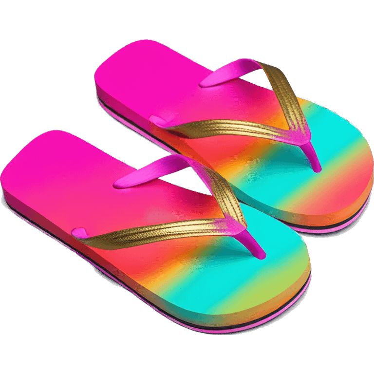 Realistic turquoise and hot pink ombre flip flops with metallic gold accents. emoji